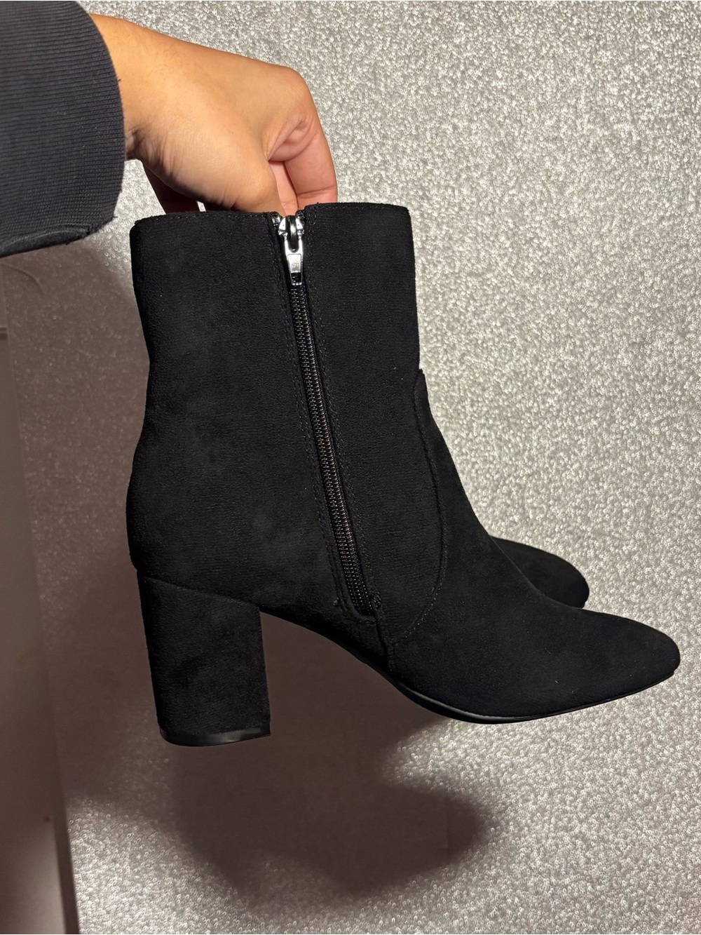 BAMBOO Black Suede-Look Ankle Boots with Block Heel